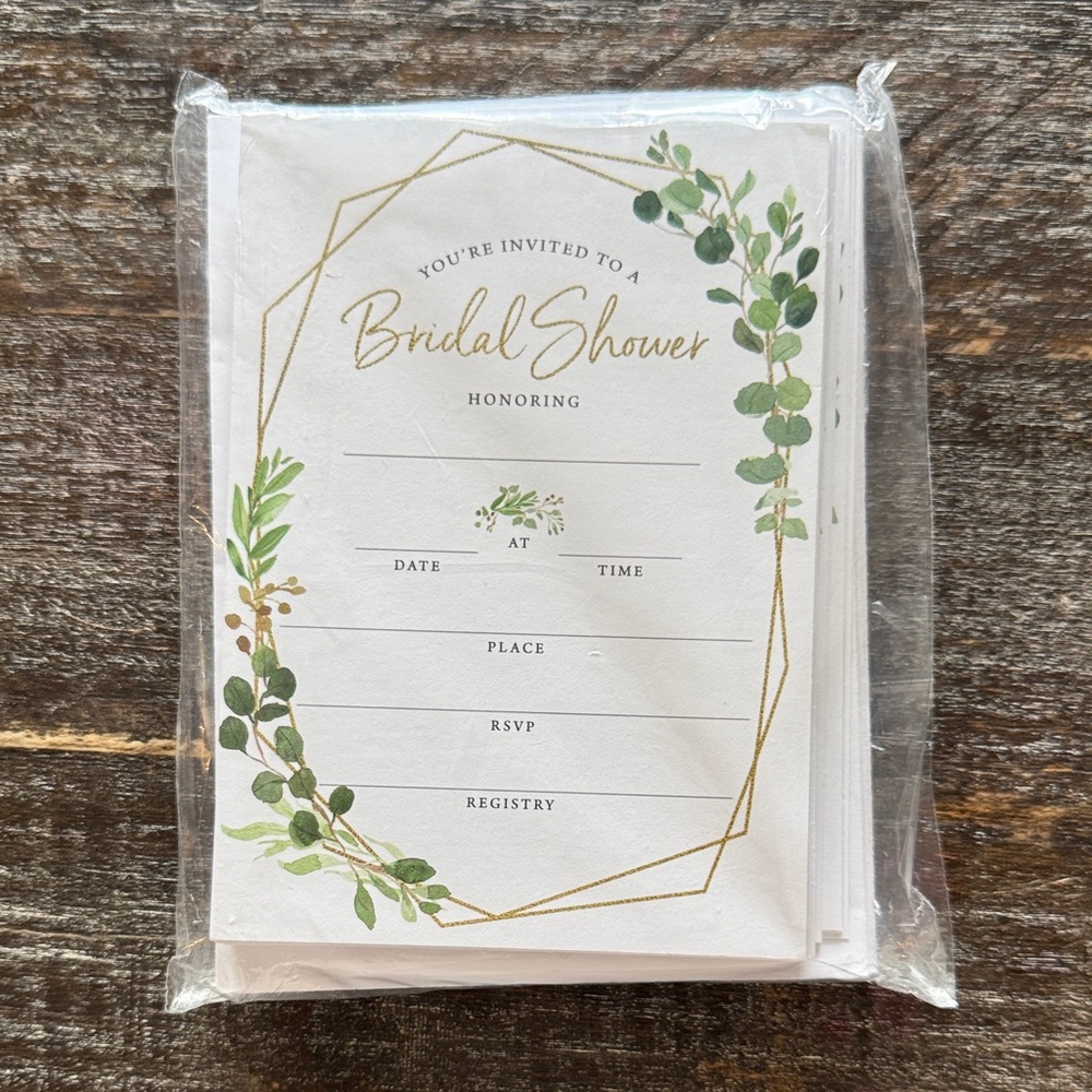 Bridal Shower Invitation Cards - Green & Gold Eucalyptus Design
